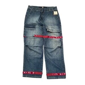NWT Vintage MARITHE + FRANCOIS GIRBAUD Mens 40W Blue Denim Cargo Jeans M+FG
